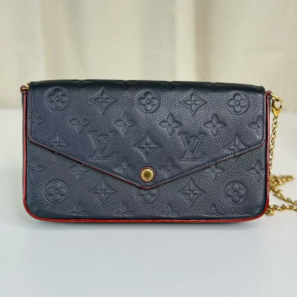 Louis Vuitton Blue Empreinte Felicie Shoulder Bag Crossbody with Gold Chain - Picture 3 of 10